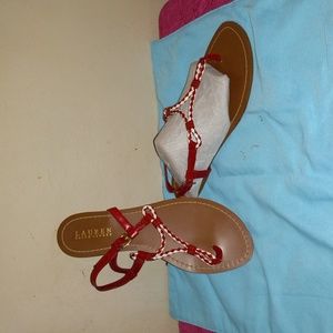 Lauren RL red & white rope thong sandals sz 8